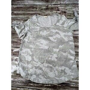 Jane and Delancey Shirt Short Sleeve Gray Camouflage Cold Shoulder Size Medium